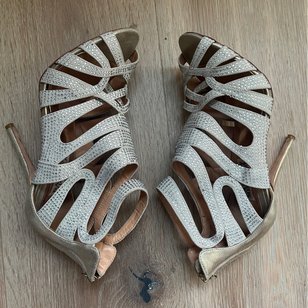 Badgley Mischka Platino silver gold Metallic Wedding Shoes 4” heels Sz 6,5M - Picture 5 of 7